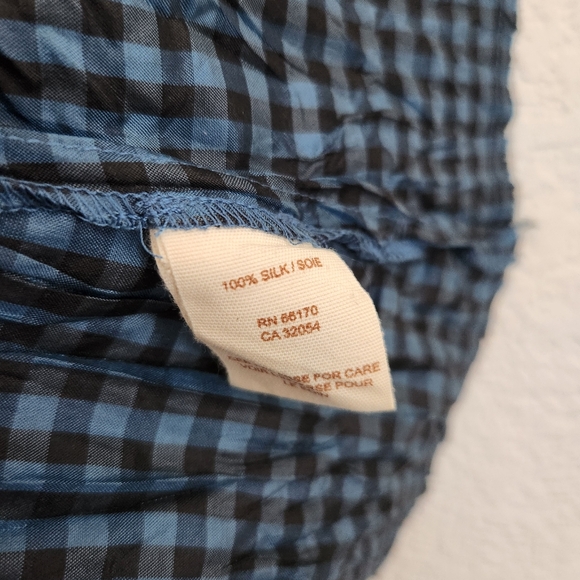 Free People Women's Sz. 6 Black & Blue Gingham Plaid Silk Wrap Dress - Picture 13 of 13